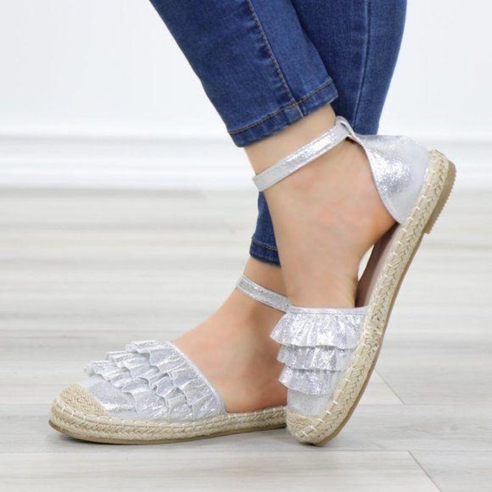Cutest Sparkly Silver Espadrille Ruffle Sandals - Picture 8 of 10